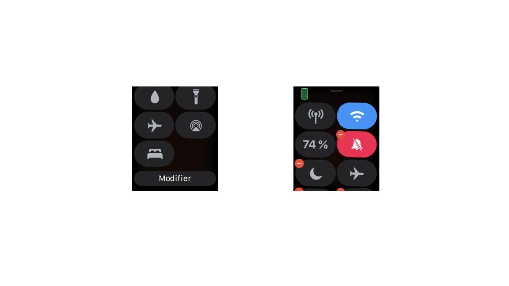 Personnalisation du Centre de contrôle dans watchOS 7 // Source : Maxime Claudel pour Numerama