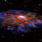 Vue d'artiste d'une galaxie massive dans l'Univers jeune. // Source : B. Saxton NRAO/AUI/NSF, ESO, NASA/STScI; NAOJ/Subaru