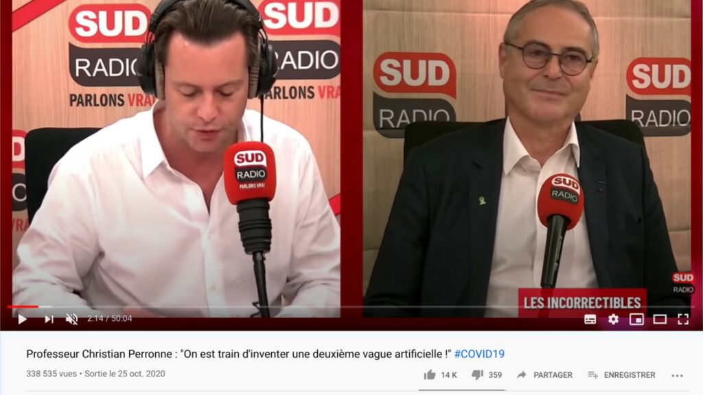 Une déclaration fallacieuse, vue plus de 300 000 fois sur Youtube. // Source : SudRadio/YouTube