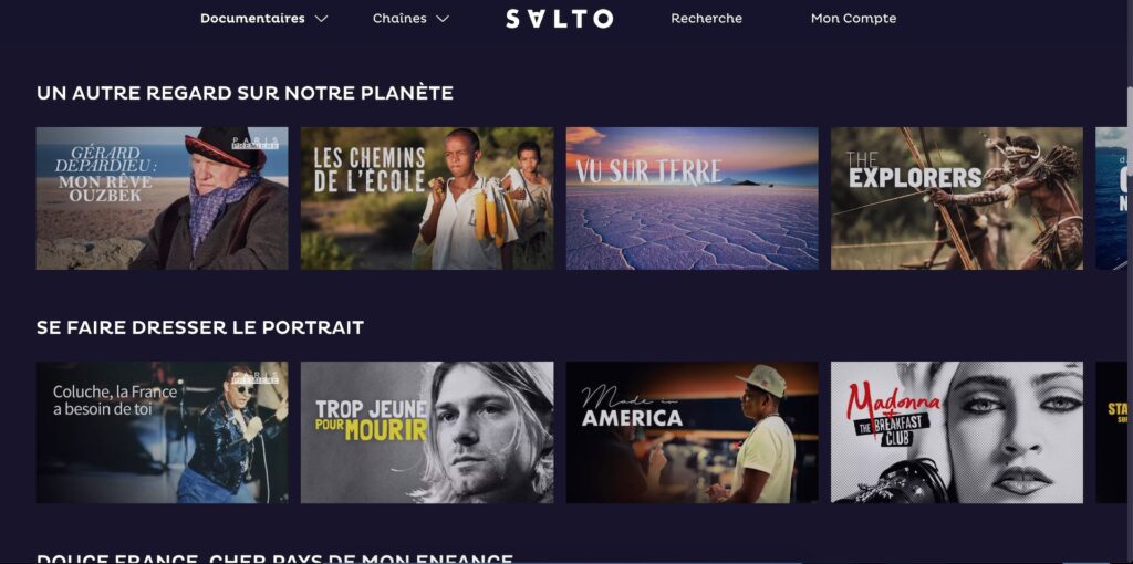 Une partie de l'interface "documentaire" de Salto