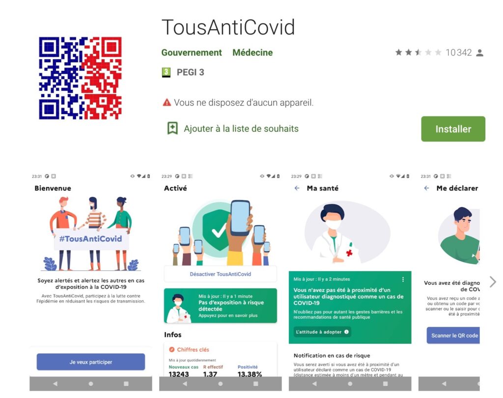 Il suffit de taper « TousAntiCovid » ou même « StopCovid » pour trouver l'app et la télécharger.