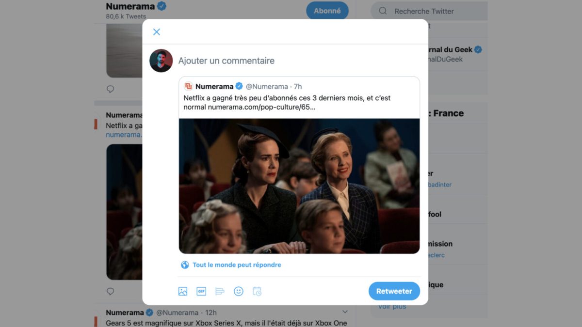Twitter bloque le retweet // Source : Montage Numerama