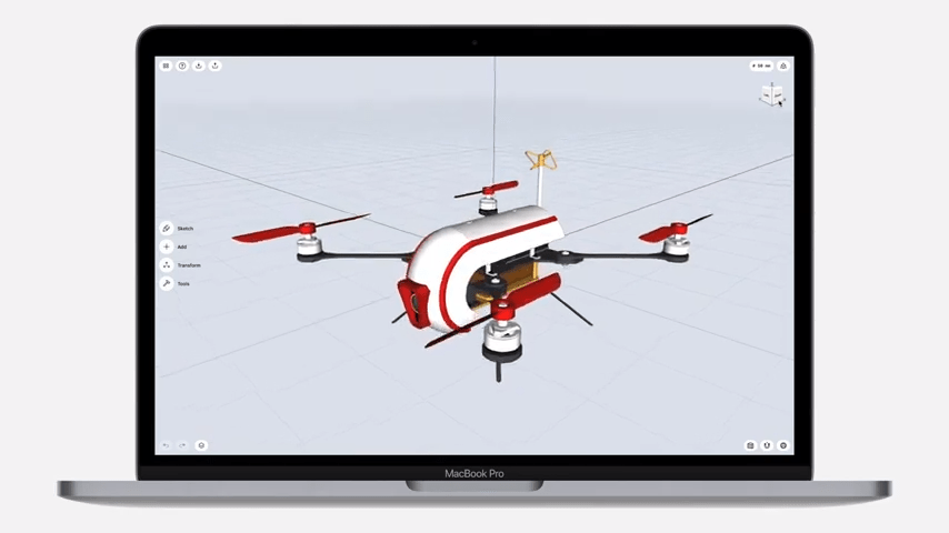 Le MacBook Pro M1 avec un logiciel de conception 3D // Source : Capture d'écran Numerama