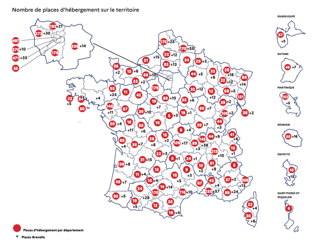 La carte du nombre de places d'hébergement d'urgence disponibles en France // Source : Gouvernement