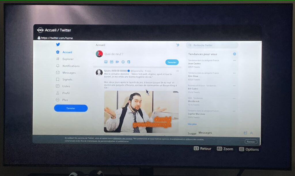 La page Twitter sur PS5 // Source : Maxime Claudel pour Numerama