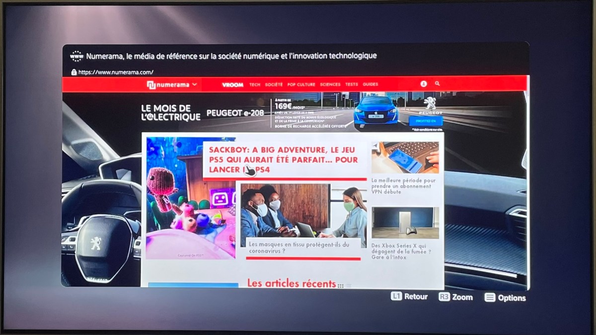 Numerama sur le navigateur web de la PS5 // Source : Maxime Claudel pour Numerama