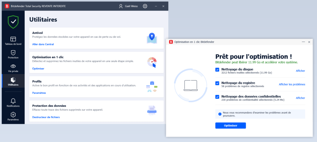 Bitdefender Total Security comprend de nombreux outils, permettant notamment de faire de la place sur son disque dur.