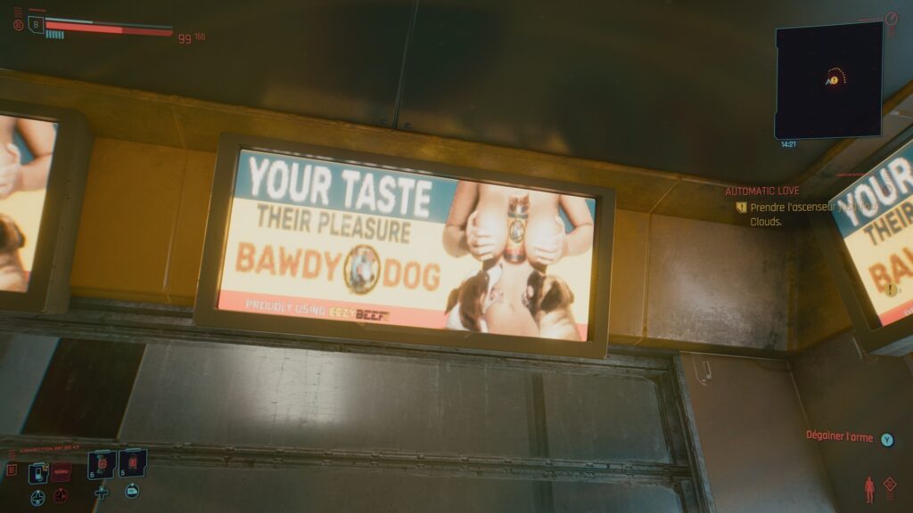 Une publicité pour de la nourriture pour chien dans Cyberpunk 2077 // Source : Capture d'écran Xbox