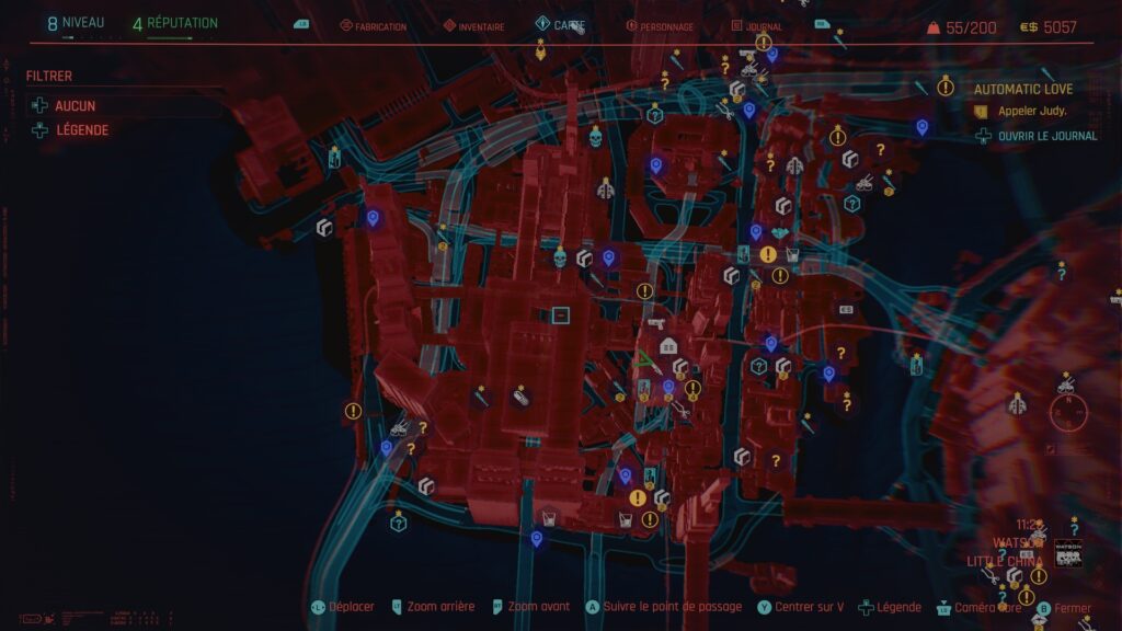 La carte de Cyberpunk 2077 après une poignée d'heures de jeu // Source : Capture Xbox