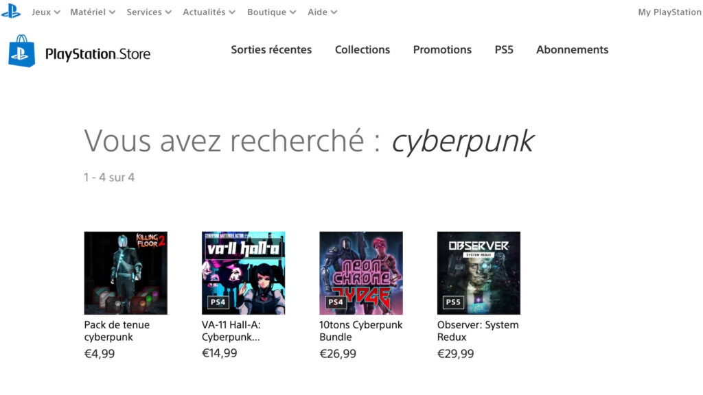 Où est Cyberpunk 2077 sur le PlayStation Store ? // Source : Capture d'écran