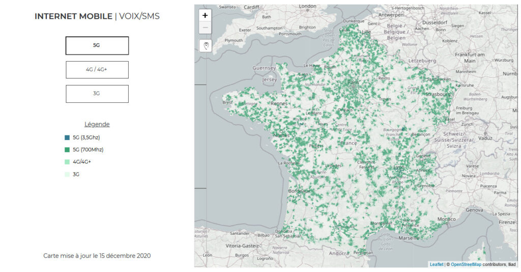 carte couverture free mobile 5g