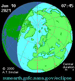 Visibilité de l'éclipse du 10 juin 2021. // Source : Wikimedia/CC/A.T. Sinclair