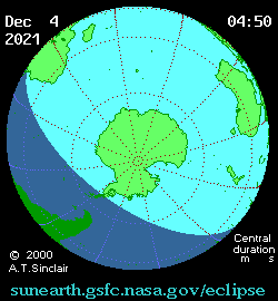 Visibilité de l'éclipse du 4 décembre 2021. // Source : Wikimedia/CC/A.T. Sinclair