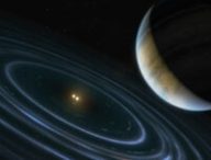 Vue d'artiste de l'exoplanète HD 106906 b. // Source : NASA, ESA, and M. Kornmesser (ESA/Hubble)