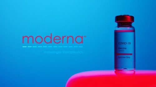 L'entreprise Moderna a développé un vaccin basé sur l'ARN messager contre le coronavirus SARS-CoV-2. // Source : Pexels / Logo de Moderna / Montage Numerama