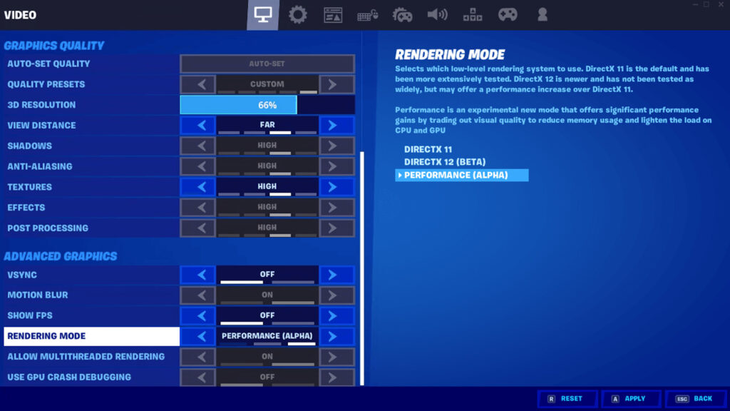 Mode Performance dans Fortnite // Source : Epic Games