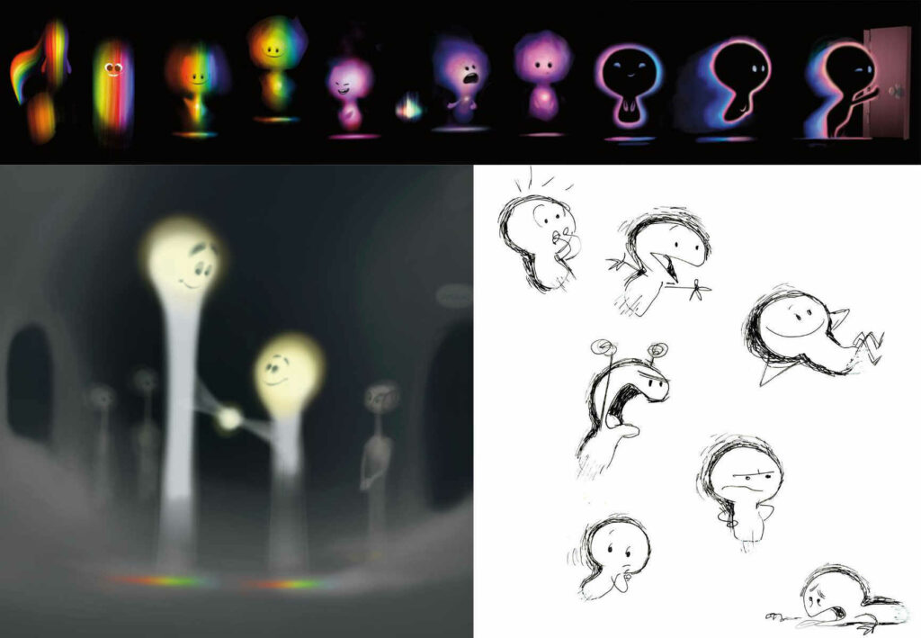 Les premiers essais de dessin d'âme // Source : Pixar/Disney (obtenus par le WJS)