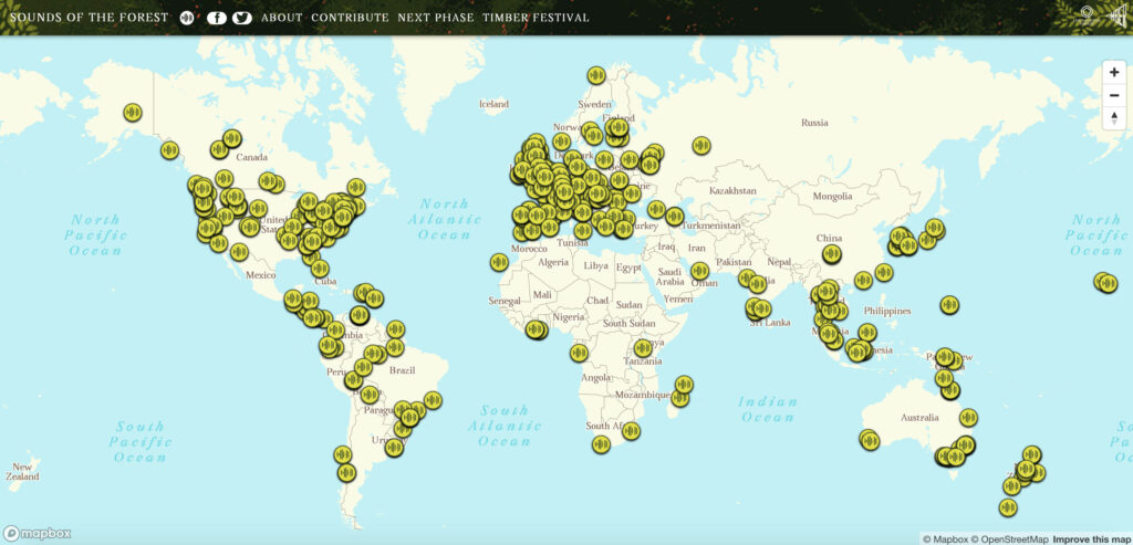 La carte vous propose d'écouter des sons de forêts du monde entier // Source : Timber Festival