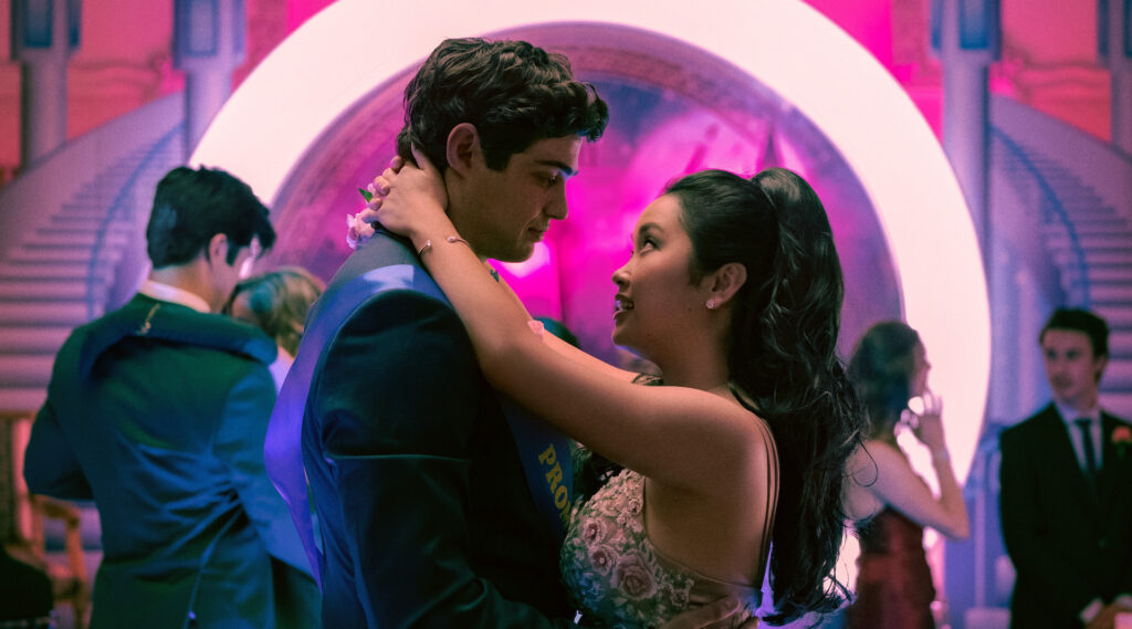 TO ALL THE BOYS IVE LOVED BEFORE 3.  Ross Butler as Trevor, Noah Centineo as Peter Kavinsky, Lana Condor as Lara Jean Covey,  in TO ALL THE BOYS IVE LOVED BEFORE 3. Cr. Katie Yu / Netflix © 2020