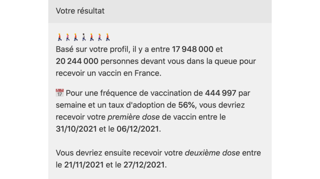 En fonction de votre profil, estimez quand vous pourrez vous faire vacciner // Source : Omni Calculator 