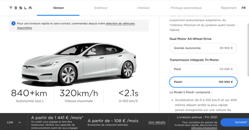 Nouveau configurateur Tesla Model S // Source : Tesla