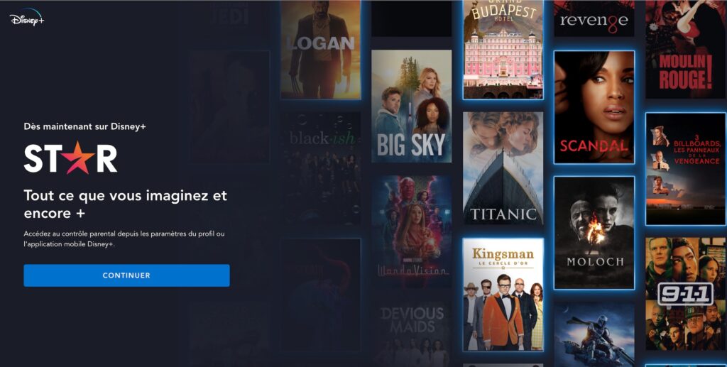 Capture d'écran de la nouvelle interface de Disney+ avec Star // Source : Disney+