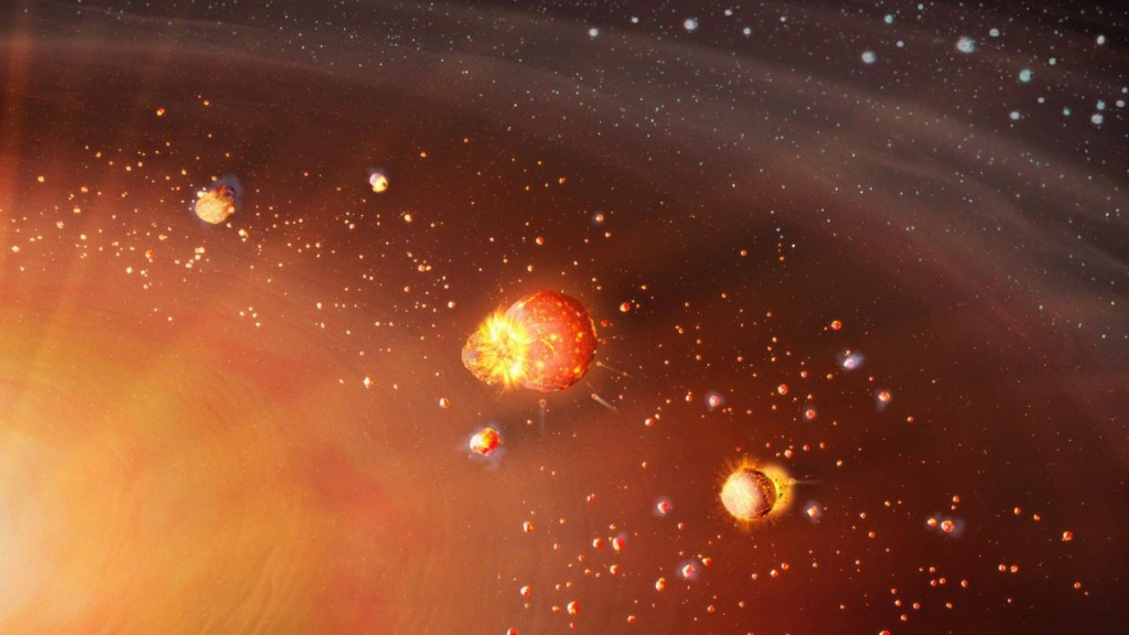 Vue d'artiste de la formation du système solaire. // Source : Mark A Garlick/markgarlick.com