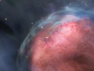 Vue d'artiste du gaz dépouillé d'un noyau de galaxie. // Source : 2021 Miki et al. (image recadrée)