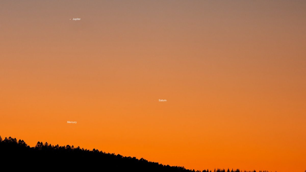 Jupiter, Saturne et Mercure le 10 janvier 2021. // Source : Flickr/CC/Dominique Dierick (photo recadrée)