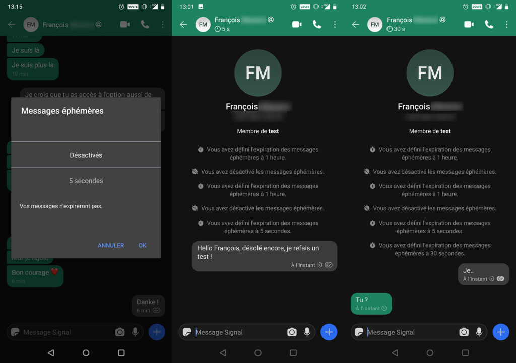 Messages éphémères Signal