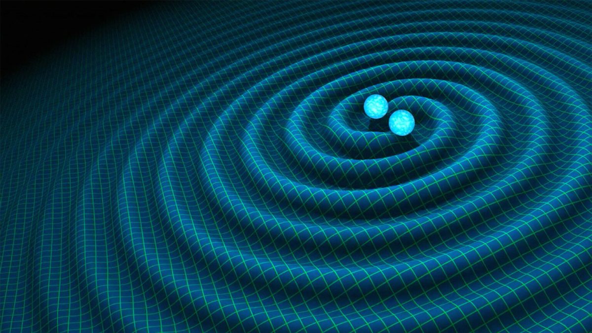 Représentation d'ondes gravitationnelles produites par une fusion d'étoiles à netrons. // Source : Flickr/CC/Penn State (image recadrée)