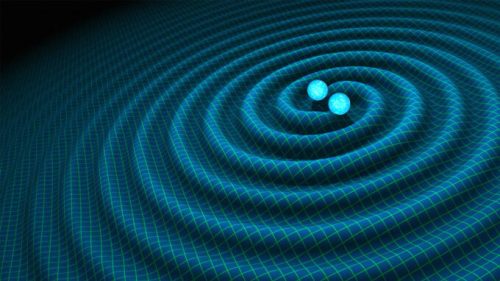 Représentation d'ondes gravitationnelles produites par une fusion d'étoiles à netrons. // Source : Flickr/CC/Penn State (image recadrée)