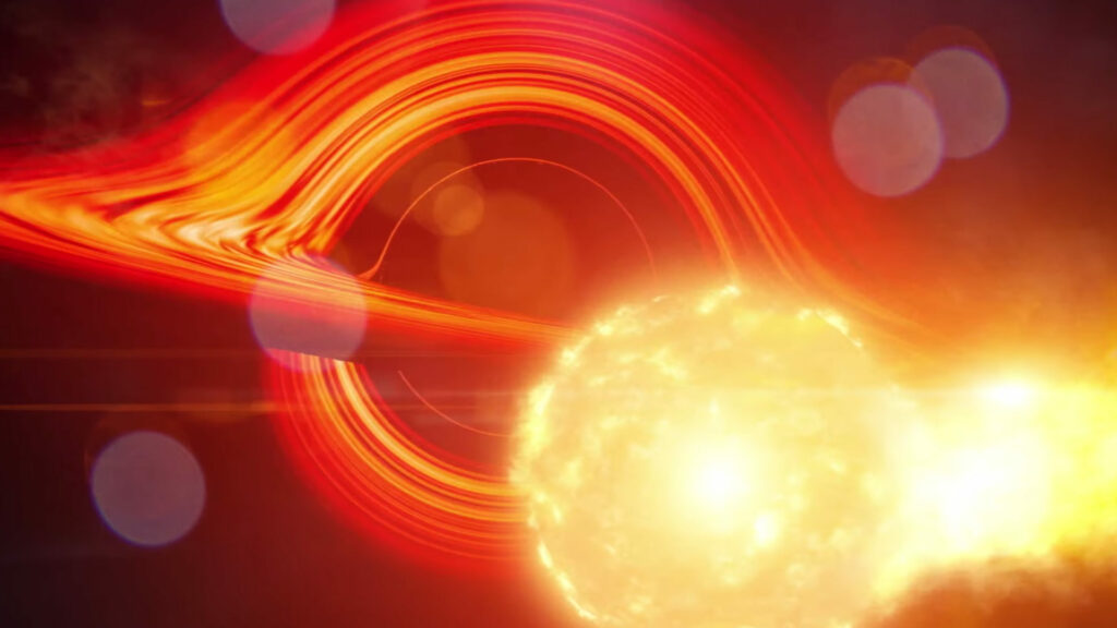 Vue d'artiste de l'étoile approchant du trou noir. // Source : Capture d'écran YouTube Nasa Goddard