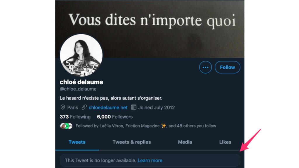 Le tweet de Chloé Deleaume n'est plus disponible // Source : Capture d'écran Numerama / Twitter