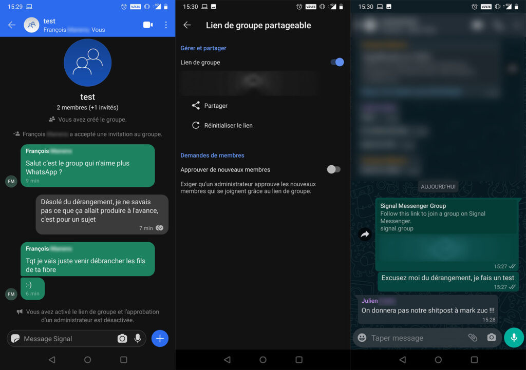 WhatsApp groupe Signal