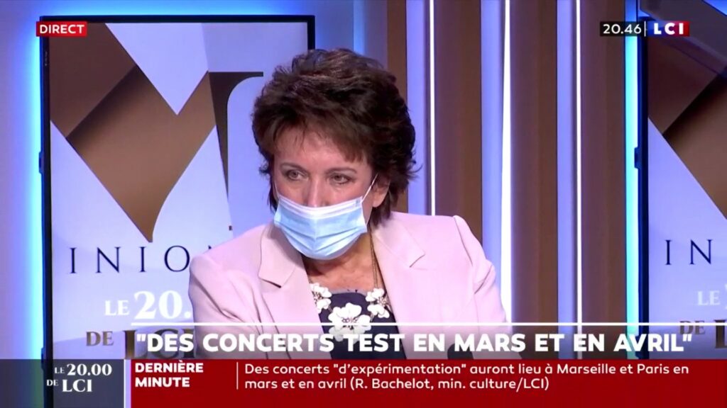 Roselyne Bachelot était invitée sur LCI quand elle a annoncé ces concerts-tests. // Source : LCI