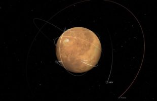 Mars et plusieurs de ses orbiteurs américains. // Source : Capture d'écran Nasa Science Solar System Exploration Mars et plusieurs de ses orbiteurs américains. // Source : Capture d'écran Nasa Science Solar System Exploration