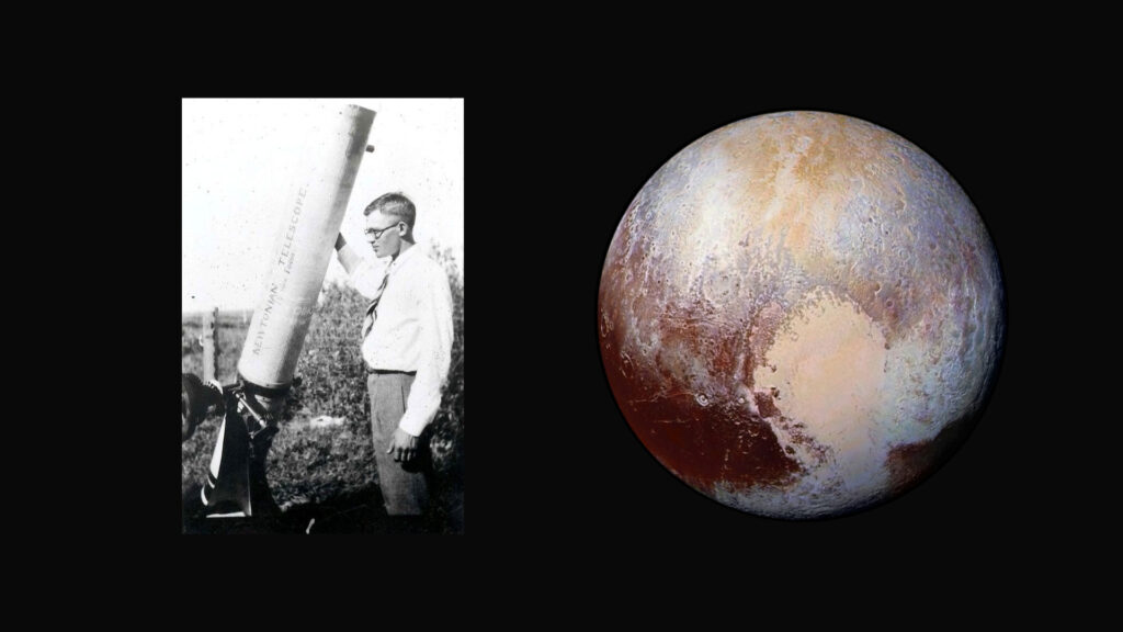 Clye Tombaugh, le découvreur de Pluton. // Source : Flickr/CC/K-State Research and Extension, NASA/JHUAPL/SwRI, montage Numerama Clye Tombaugh, le découvreur de Pluton. // Source : Flickr/CC/K-State Research and Extension, NASA/JHUAPL/SwRI, montage Numerama