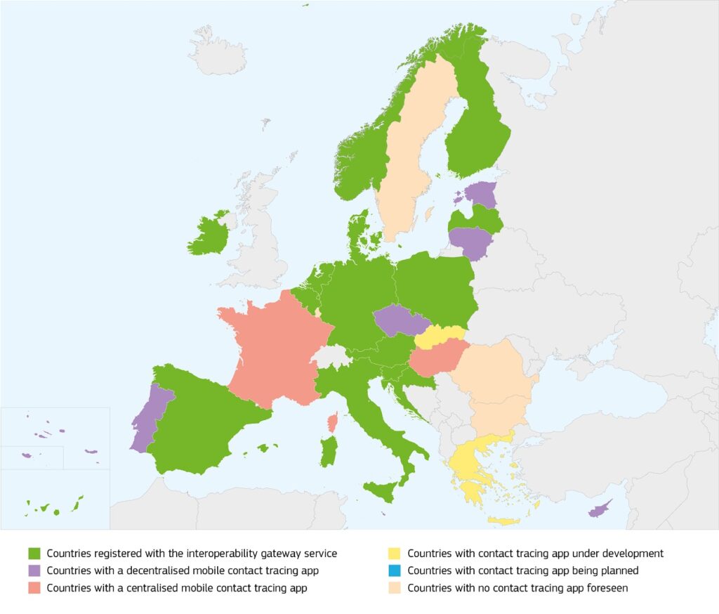 Tracing apps Europe