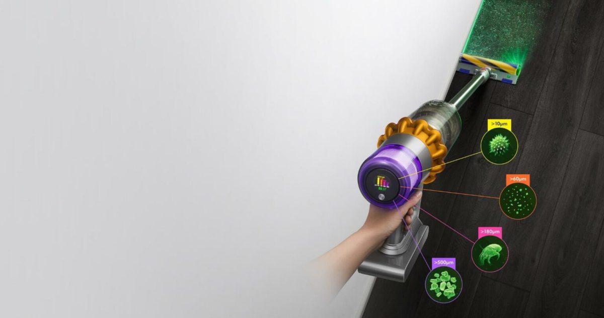 Le Dyson V15 Detect avec son laser vert // Source : Dyson 