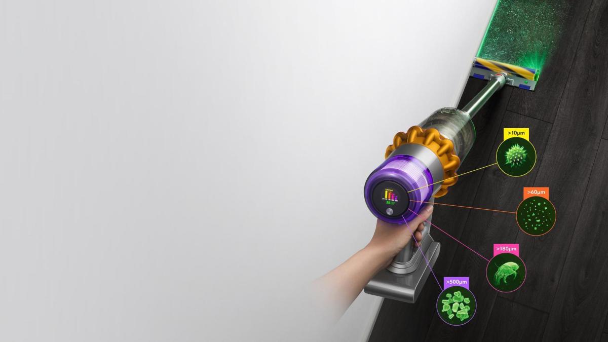 Le Dyson V15 Detect avec son laser vert // Source : Dyson 