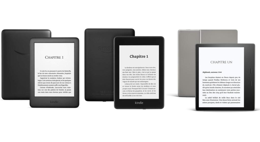 La Kindle classique, la Kindle Paperwhite et la Kindle Oasis d'Amazon.