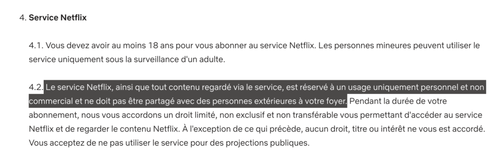 Les "Terms of Use" de Netflix // Source : Netflix