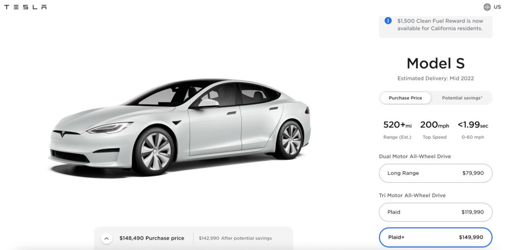 Configurateur Tesla Model S // Source : Capture d'écran Tesla