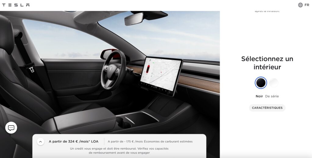 Configurateur Tesla Model 3 // Source : Capture d'écran Tesla Configurateur Tesla Model 3 // Source : Capture d'écran Tesla