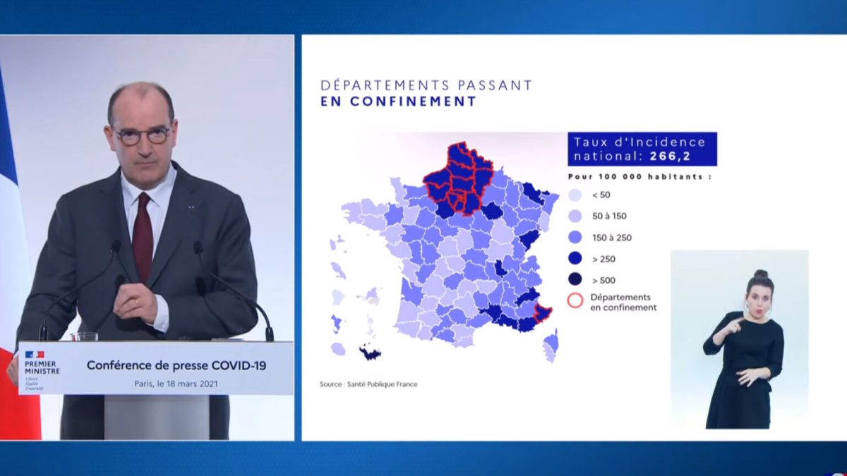 Nouveaux départements confinés. // Source : Capture d'écran YouTube Gouvernement