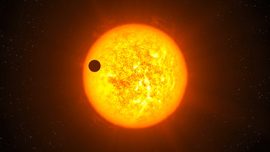 Vue d'artiste d'une exoplanète en transit devant son étoile. // Source : Wikimedia/CC/ESO/L. Calçada (image recadrée)