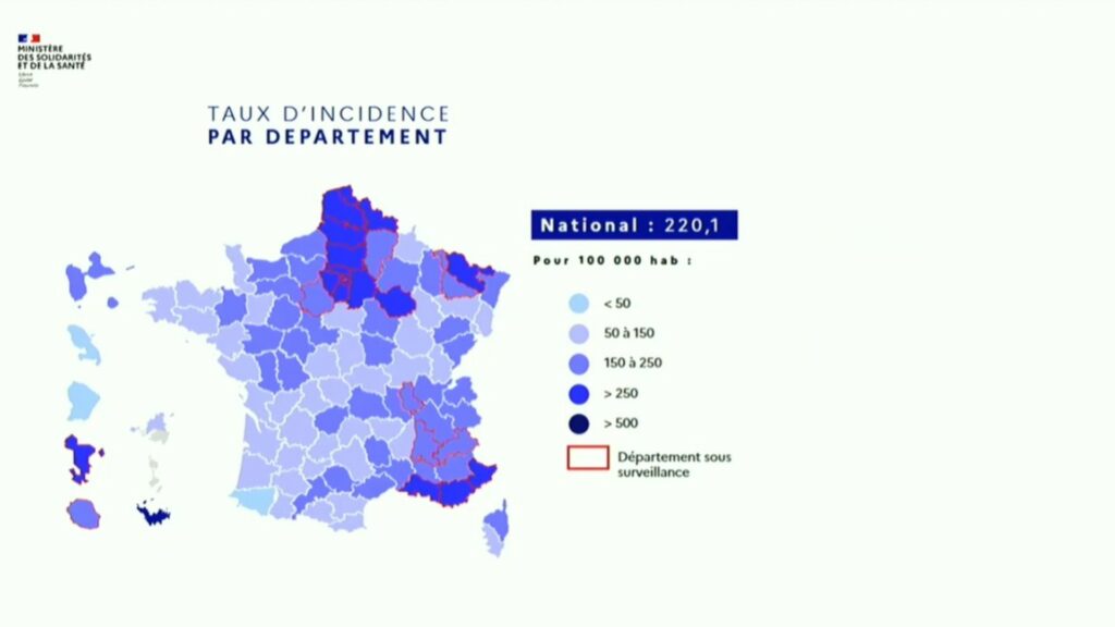 Carte de l'incidence au 11 mars 2021 // Source : Ministère de la Santé Carte de l'incidence au 11 mars 2021 // Source : Ministère de la Santé