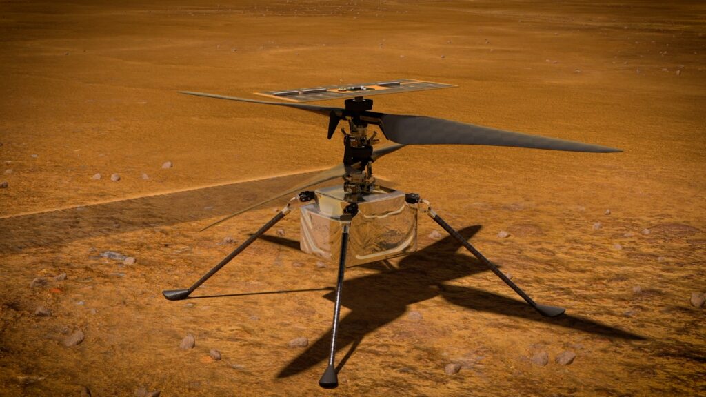 Vue d'artiste d'Ingenuity sur Mars. // Source : NASA/JPL-Caltech