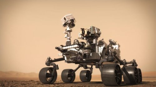 Illustration du rover Perseverance de la mission Mars 2020. // Source : © CNES/VR2Planets, 2021